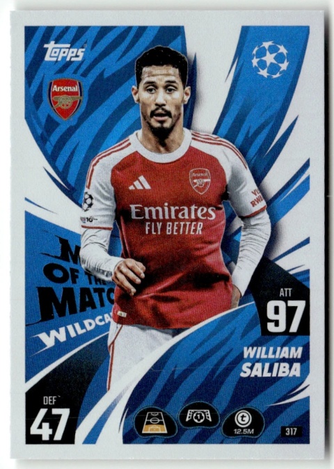 317 William Saliba Arsenal Man of the Match Wildcard Match Attax 2025/26