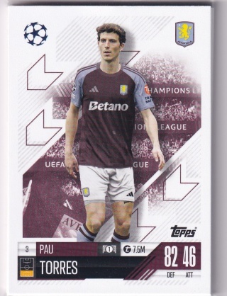 3 Pau Torres Aston Villa Base card Match Attax 2024/25