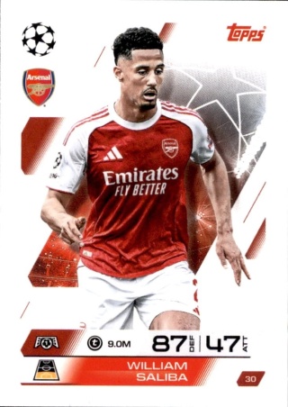 30 William Saliba Arsenal Base Match Attax 2025/26