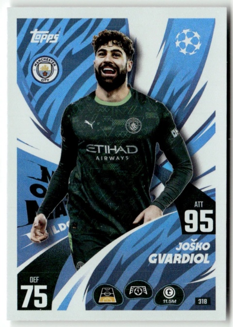318 Joško Gvardiol Manchester City Man of the Match Wildcard Match Attax 2025/26