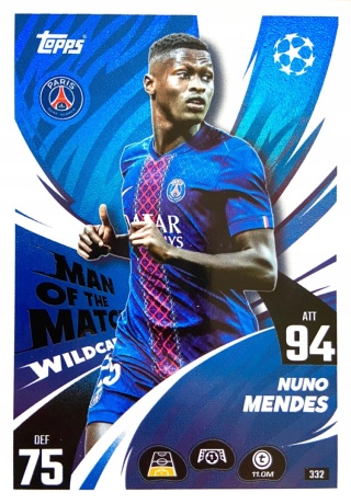 332 Nuno Mendes PSG Man of the Match Wildcard Match Attax 2025/26