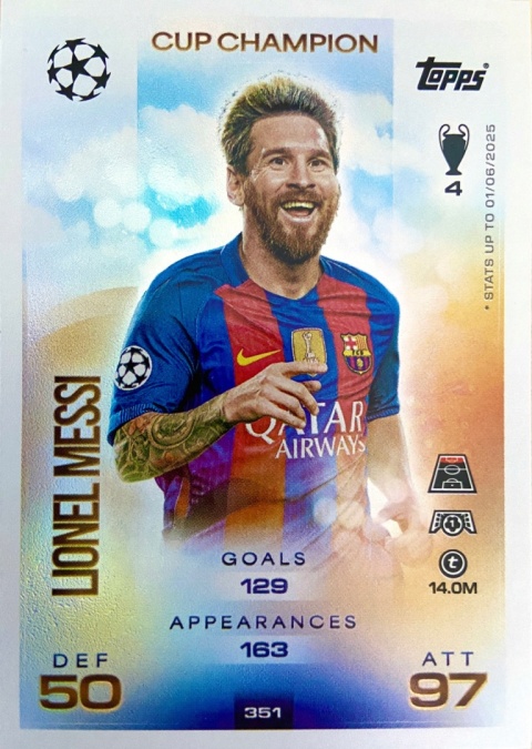 351 Lionel Messi FC Barcelona Cup Champion Match Attax 2025/26