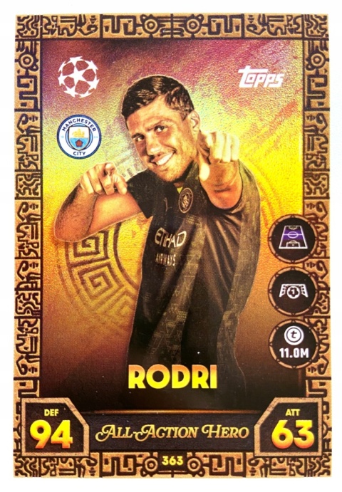 363 Rodri Manchester City All-Action Hero Match Attax 2025/26