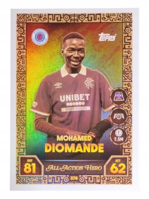 378 Mohamed Diomande Rangers FC All-Action Hero Match Attax 2025/26
