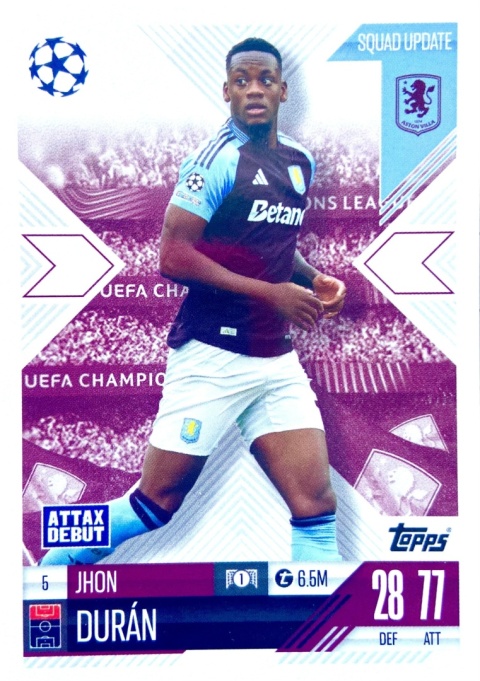 5 Jhon Durán Aston Villa Squad Update Match Attax Extra 2025