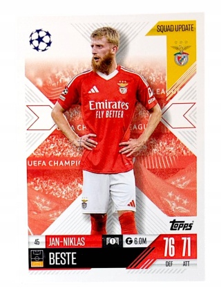 45 Jan-Niklas Beste SL Benfica Squad Update Match Attax Extra 2025
