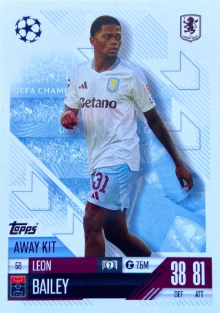 58 Leon Bailey Aston Villa Away Kit Match Attax Extra 2025