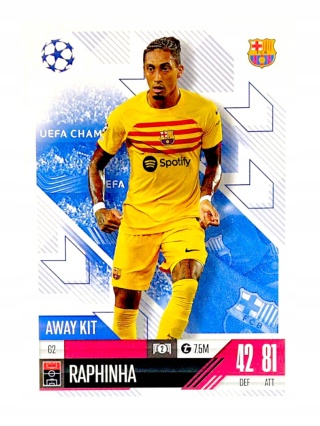 62 Raphinha FC Barcelona Away Kit Match Attax Extra 2025