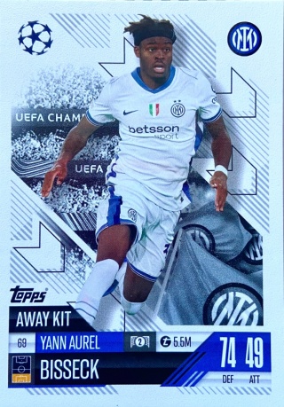 69 Yann Aurel Bisseck Inter Away Kit Match Attax Extra 2025