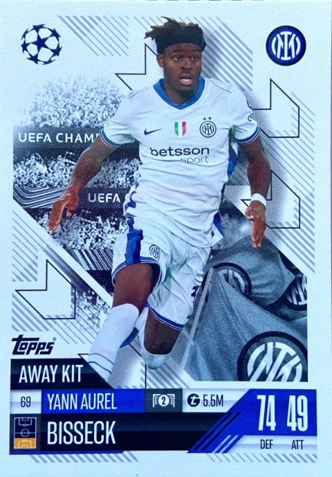 69 Yann Aurel Bisseck Inter Away Kit Match Attax Extra 2025