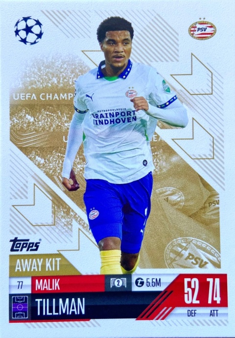 77 Malik Tillman PSV Eindhoven Away Kit Match Attax Extra 2025