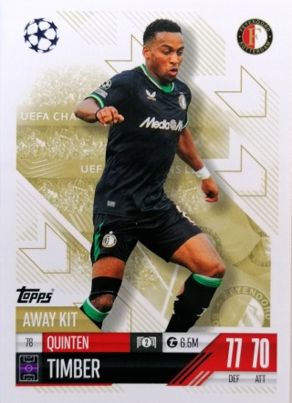 78 Quinten Timber Feyenoord Away Kit Match Attax Extra 2025