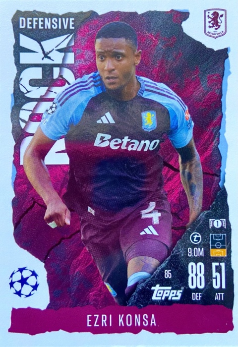 85 Ezri Konsa Aston Villa Defensive Rock Match Attax Extra 2025