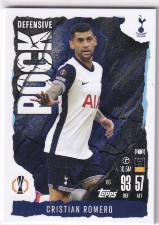 86 Cristian Romero Tottenham Hotspur Defensive Rock Match Attax Extra 2025
