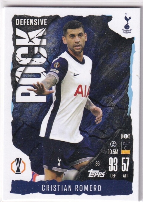 86 Cristian Romero Tottenham Hotspur Defensive Rock Match Attax Extra 2025