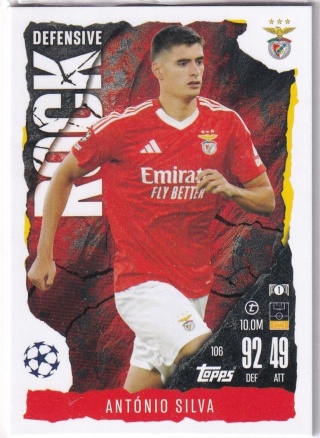 106 António Silva SL Benfica Defensive Rock Match Attax Extra 2025