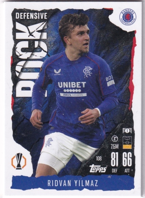 108 Ridvan Yilmaz Rangers FC Defensive Rock Match Attax Extra 2025