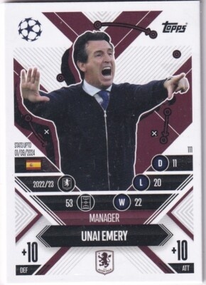 111 Unai Emery Aston Villa Manager Career Match Attax Extra 2025