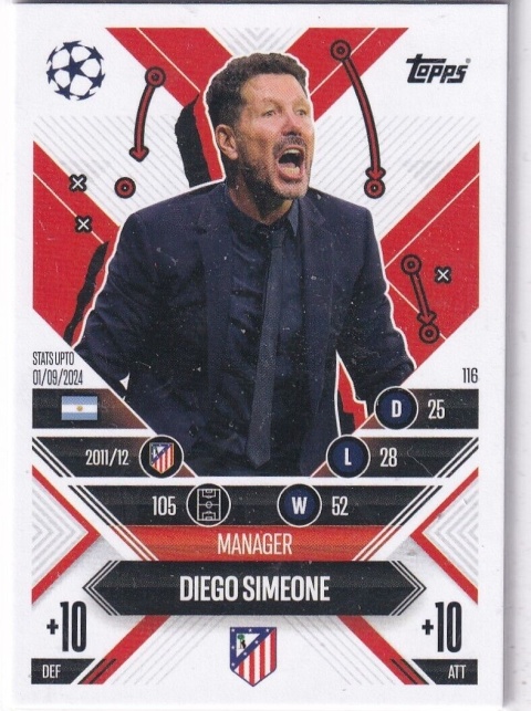 116 Diego Simeone Atlético de Madrid Manager Career Match Attax Extra 2025