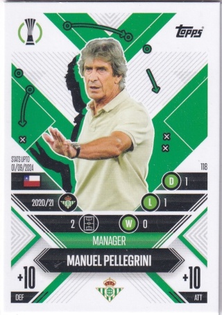 118 Manuel Pellegrini Real Betis Balompié Manager Career Match Attax Extra 2025