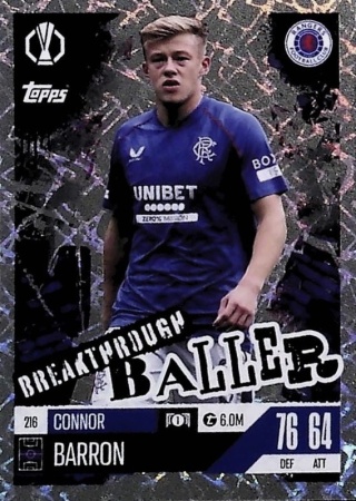 216 Connor Barron Rangers FC Breakthrough Baller Match Attax Extra 2025