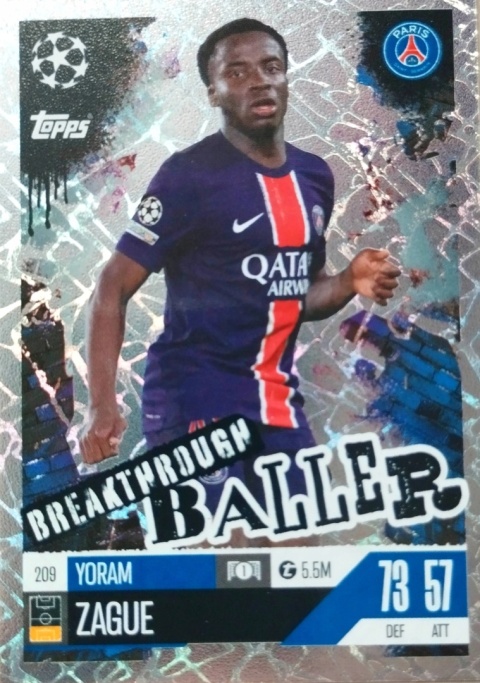 209 Yoram Zague PSG Breakthrough Baller Match Attax Extra 2025
