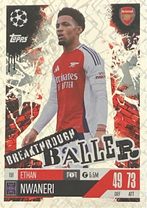 191 Ethan Nwaneri Arsenal Breakthrough Baller Match Attax Extra 2025