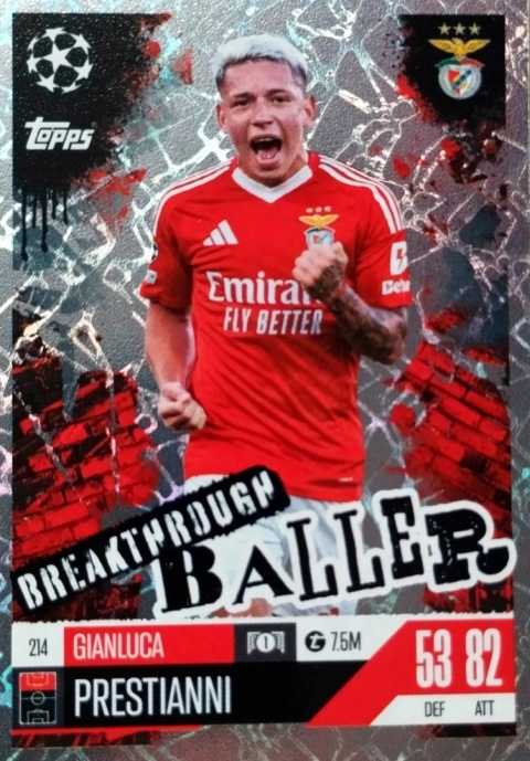 214 Gianluca Prestianni SL Benfica Breakthrough Baller Match Attax Extra 2025