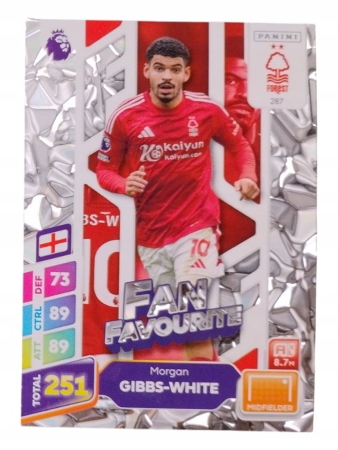 287 Morgan Gibbs-White Nottingham Fan Favourite Premier League PLUS 2025
