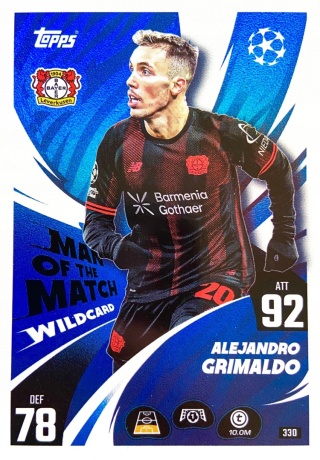 330 Alejandro Grimaldo Bayer Leverkusen Man of the Match Wildcard Match Attax 2025/26