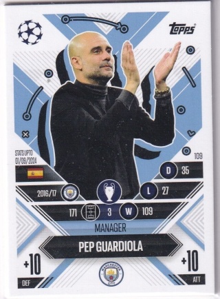 109 Pep Guardiola Manchester City Manager Career Match Attax Extra 2025