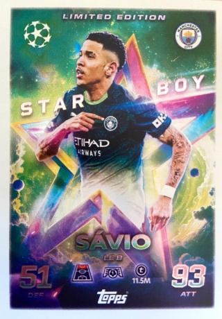 LE8 Sávio Manchester City Starboy Limited Edition Match Attax 2025/26