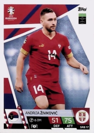 SRB17 Andrija Živković Serbia Base EURO 2024 Match Attax