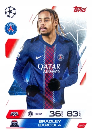 240 Bradley Barcola PSG Base Match Attax 2025/26
