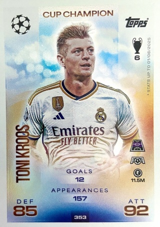 353 Toni Kroos Real Madryt Cup Champion Match Attax 2025/26