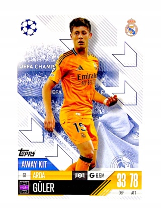 61 Arda Güler Real Madryt Away Kit Match Attax Extra 2025