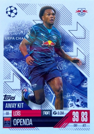 68 Loïs Openda RB Leipzig Away Kit Match Attax Extra 2025