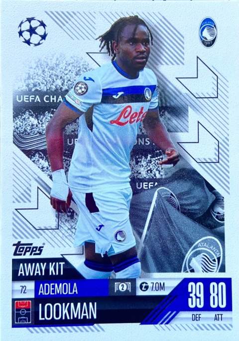 72 Ademola Lookman Atalanta BC Away Kit Match Attax Extra 2025