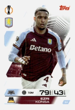 84 Ezri Konsa Aston Villa Base Match Attax 2025/26