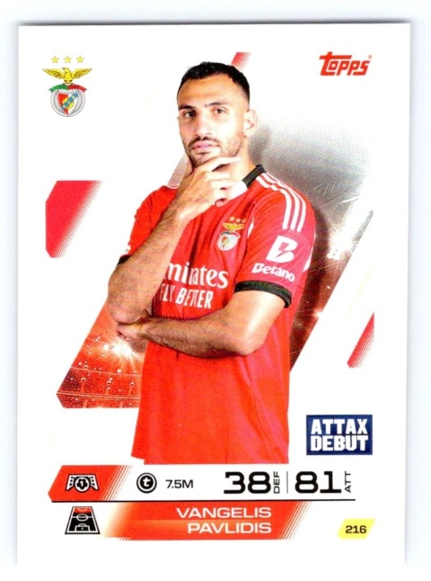 216 Vangelis Pavlidis Benfica Base Match Attax 2025/26