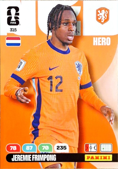 315 Jeremie Frimpong Netherlands Hero Panini FIFA World Cup 2026