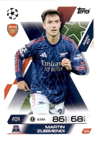 101 Martin Zubimendi Arsenal Away Kit Match Attax Extra 2025/26