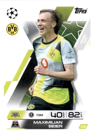 115 Maximillan Beier Borussia Dortmund Away Kit Match Attax Extra 2025/26