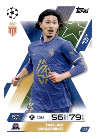118 Takumi Minamino AS Monaco Away Kit Match Attax Extra 2025/26