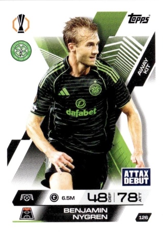 126 Benjamin Nygren Celtic FC Away Kit Match Attax Extra 2025/26