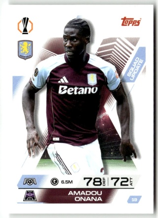 19 Amadou Onana Aston Villa Squad Update Match Attax Extra 2025/26