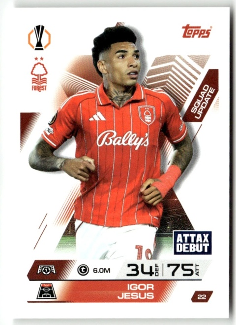 22 Igor Jesus Nottingham Forest Squad Update Match Attax Extra 2025/26