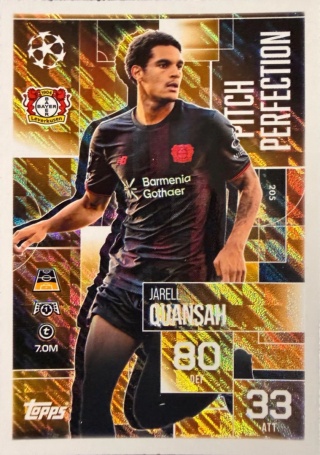 205 Jerell Quansah Bayer Leverkusen Pitch Perfection Match Attax Extra 2025/26