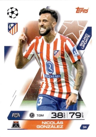 34 Nicolas Gonzalez Atlético Madryt Squad Update Match Attax Extra 2025/26