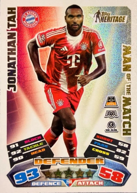 266 Jonathan Tah Bayern Heritage Man of the Match Match Attax Extra 2025/26